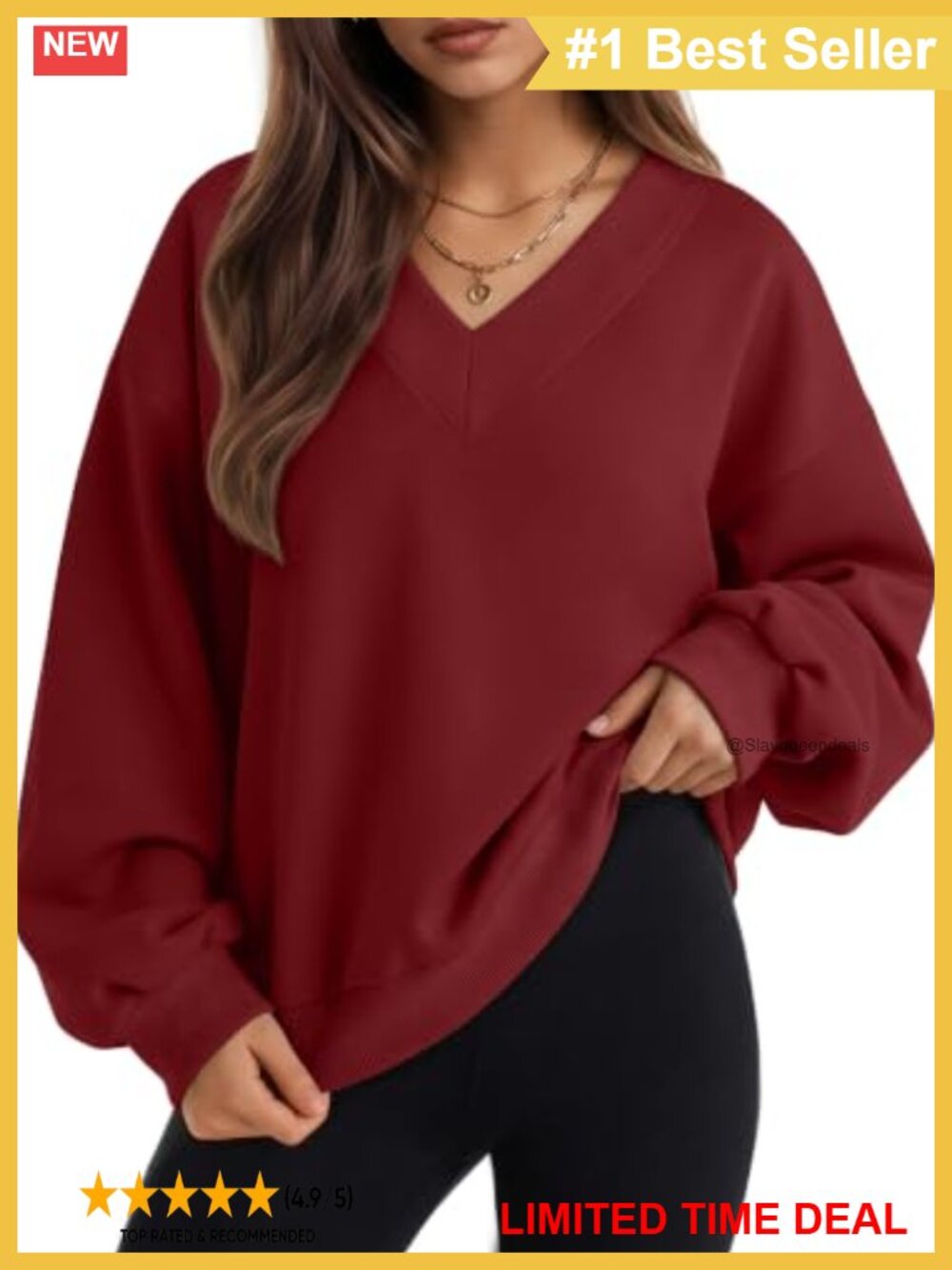Oversized V Neck Fleece Sweatshirt Pullover Long Sleeve Casual Winter Top